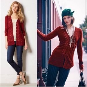 Rosie Niera for Anthropologie ox blood red cardigan